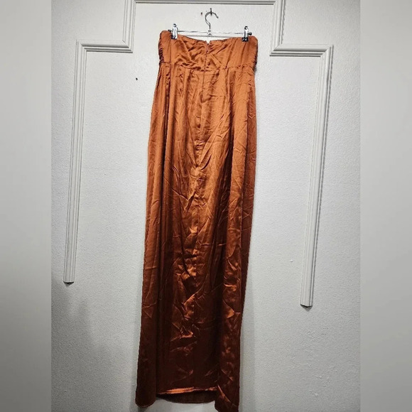 Lulus Memorable Entrance Rust Orange Strapless Satin Maxi Dress Wedding Party - Picture 9 of 9